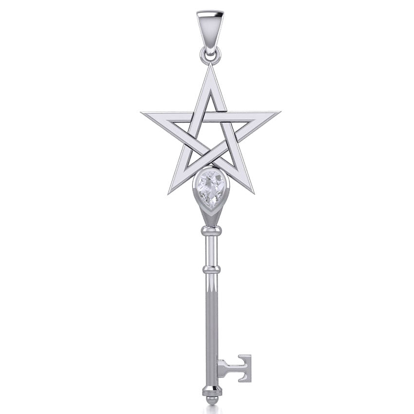 Pentagram Spiritual Enchantment Key Sterling Silver Pendant with Gem TPD5713