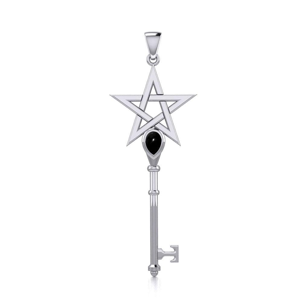 Pentagram Spiritual Enchantment Key Silver Pendant with Gem TPD5713 - Magicksymbols