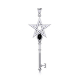 Pentagram Spiritual Enchantment Key Silver Pendant with Gem TPD5713 - Magicksymbols