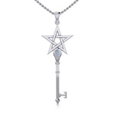 Pentagram Spiritual Enchantment Key Silver Pendant with Gem TPD5713 - Magicksymbols