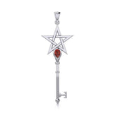 Pentagram Spiritual Enchantment Key Silver Pendant with Gem TPD5713 - Magicksymbols