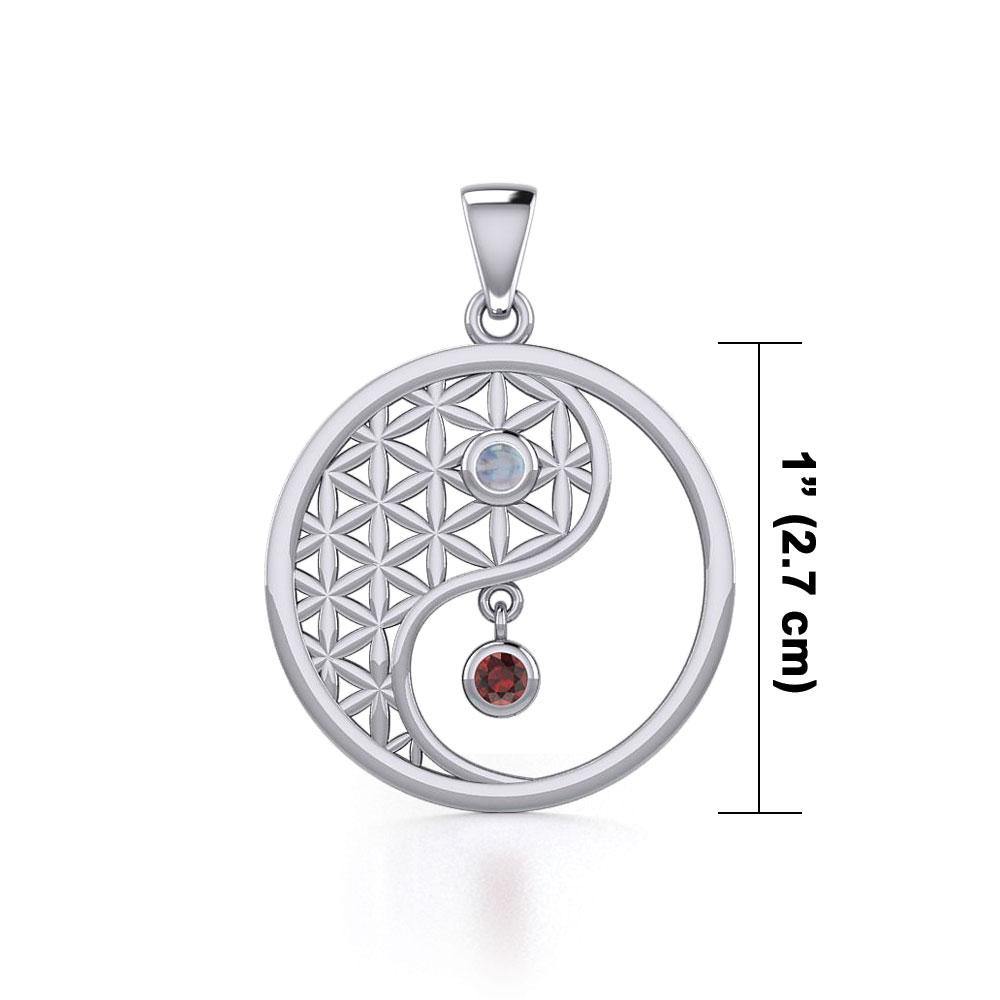 Yin Yang Flower of Life Silver Pendant with Gem TPD5733 - Jewelry