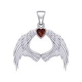 Guardian Angel Wings Silver Pendant with Birthstone TPD5871