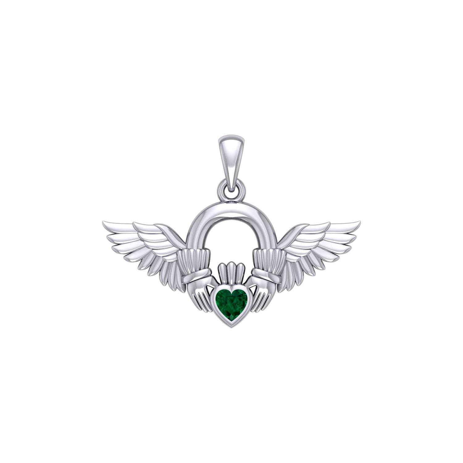 Irish Claddagh with Angel Wing Sterling Silver Pendant TPD5875