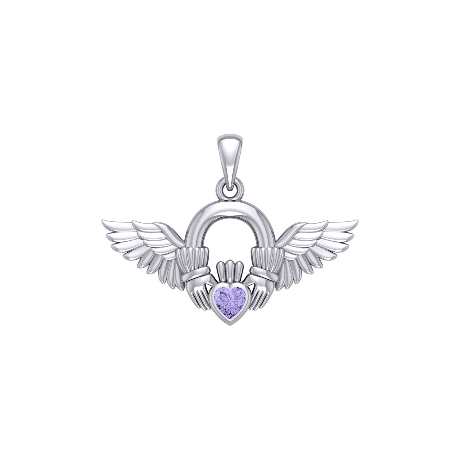 Irish Claddagh with Angel Wing Sterling Silver Pendant TPD5875