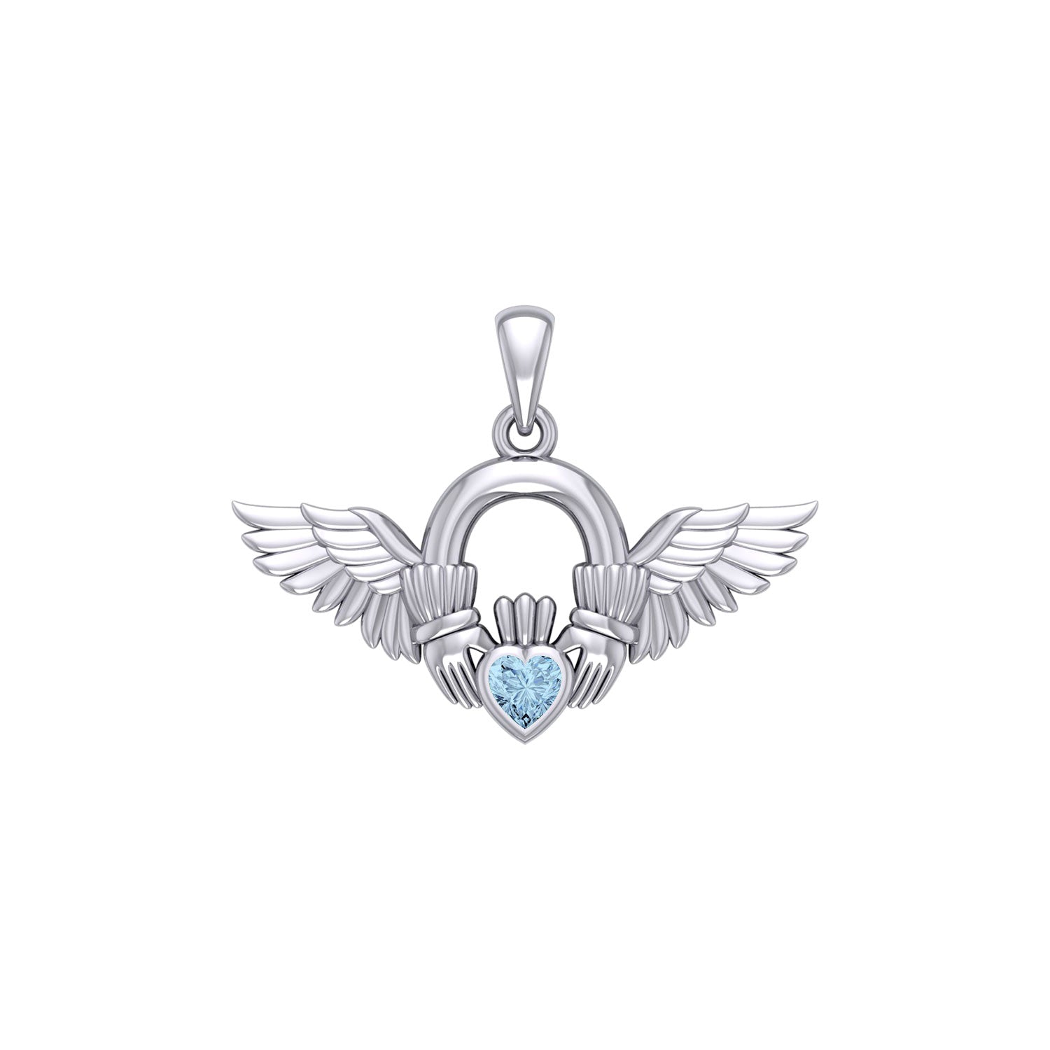 Irish Claddagh with Angel Wing Sterling Silver Pendant TPD5875