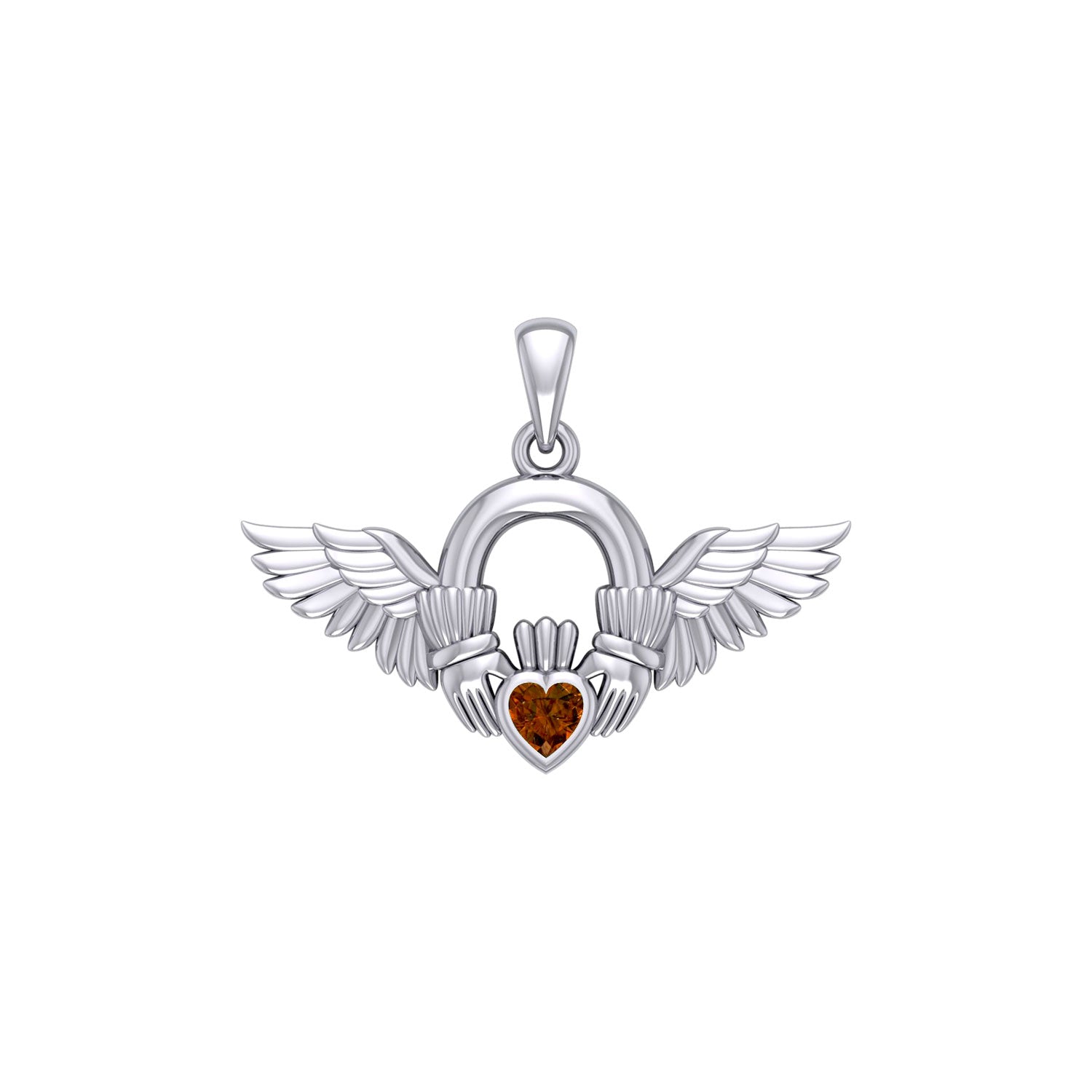 Irish Claddagh with Angel Wing Sterling Silver Pendant TPD5875