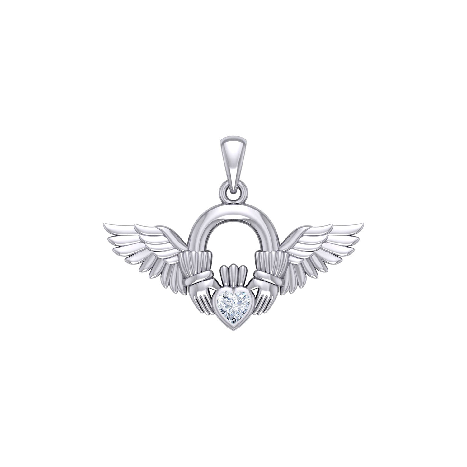 Irish Claddagh with Angel Wing Sterling Silver Pendant TPD5875