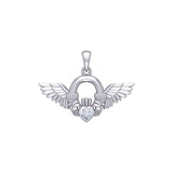Irish Claddagh with Angel Wing Sterling Silver Pendant TPD5875