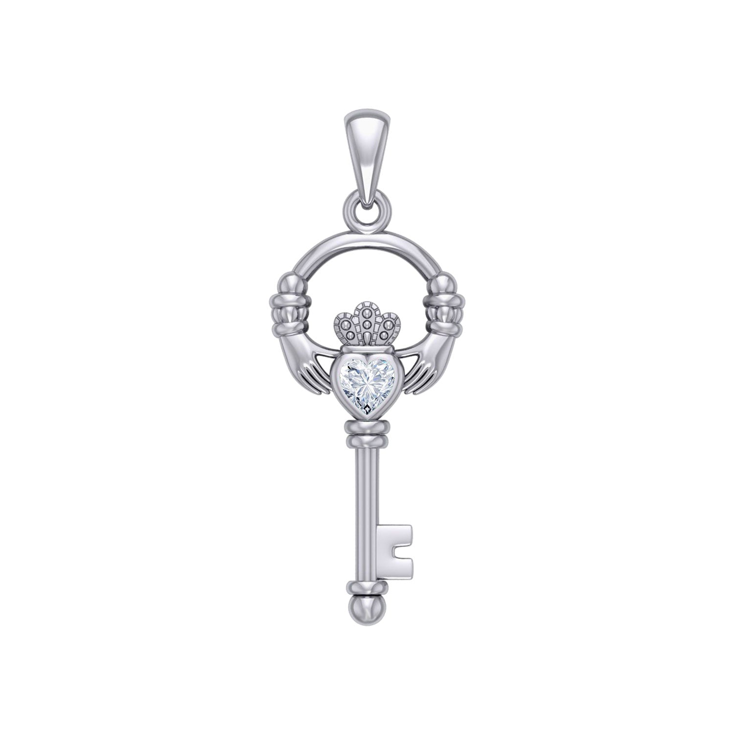 Irish Claddagh Mini Spiritual Key Silver Pendant TPD5878