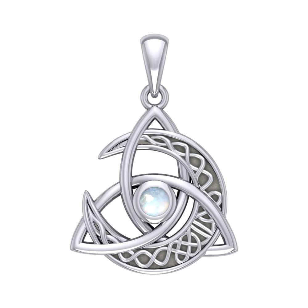 Trinity Knot with Celtic Crescent Moon Silver Pendant with Gemstone TPD6079