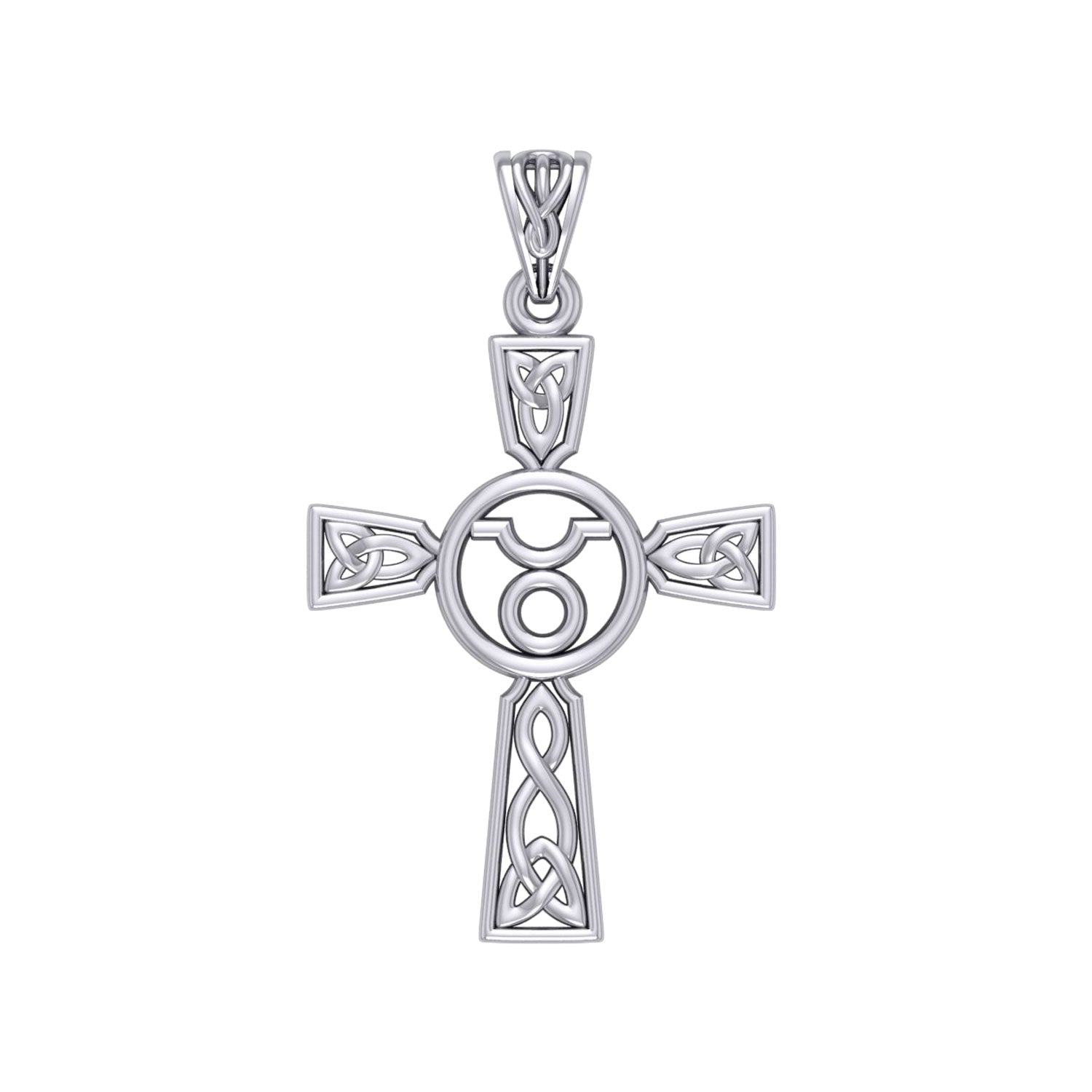 Celtic Cross Taurus Astrology Zodiac Sign Silver Pendant TPD5949
