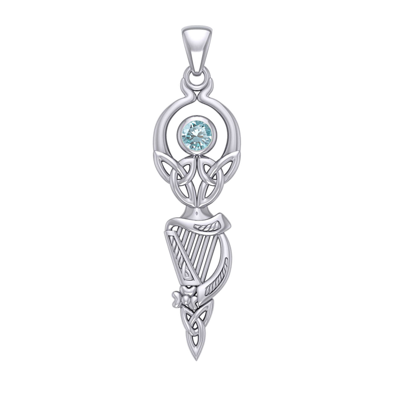 Celtic Goddess with Irish Harp Silver Pendant TPD5961