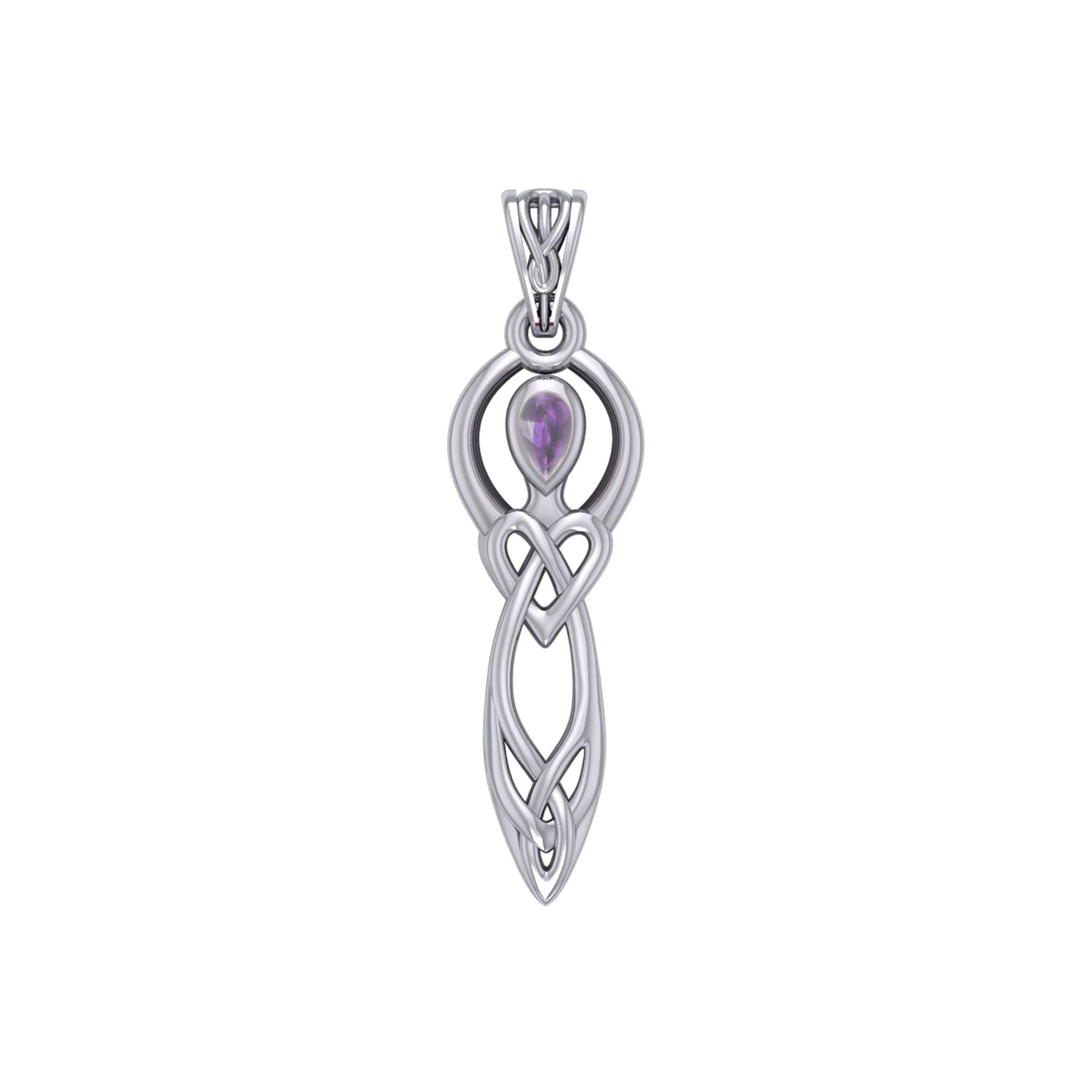 Celtic Knotwork Goddess with Gemstone Silver Pendant TPD5968