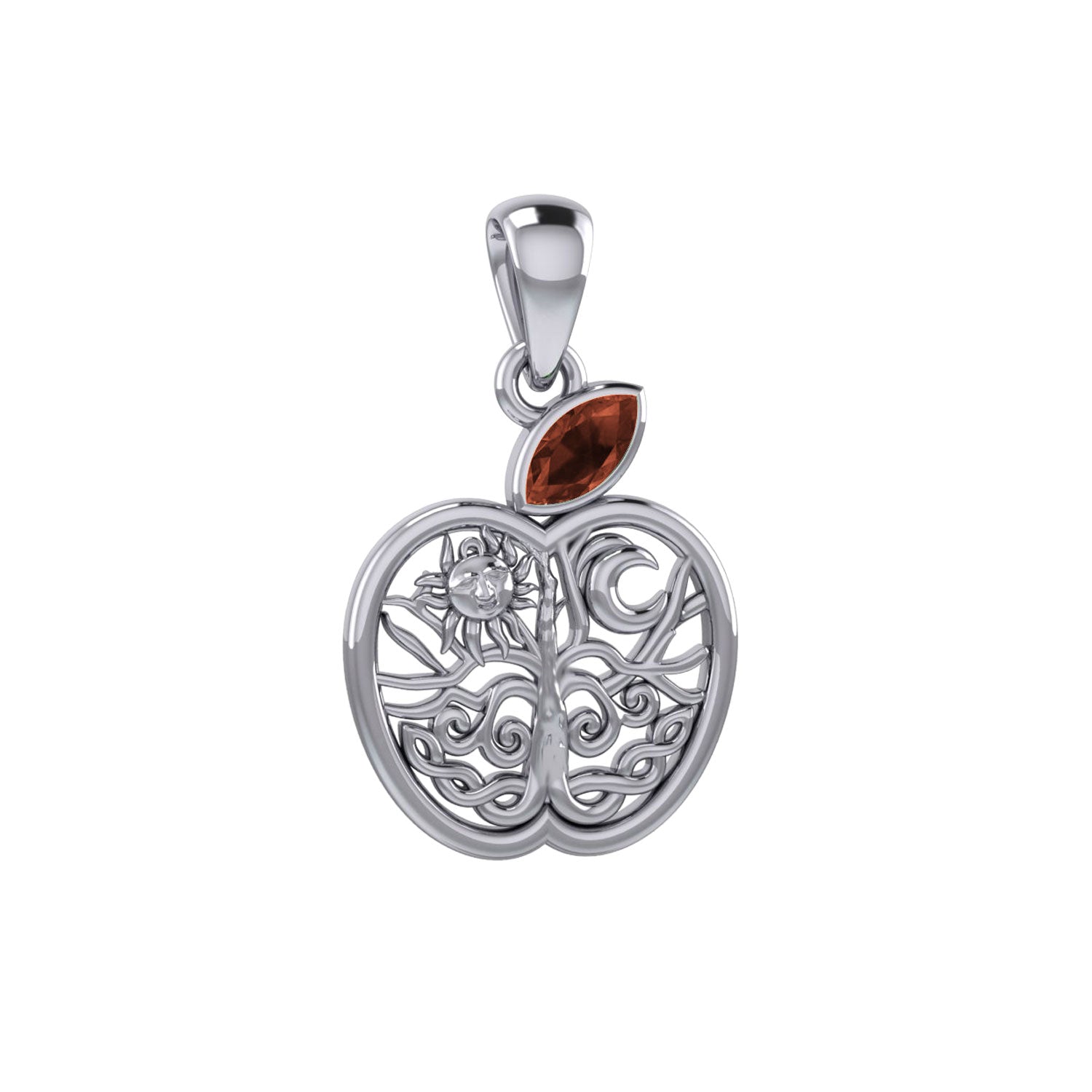 Celtic Spiritual Fruit Apple with Tree of Life Silver Pendant with Gemstone TPD5986