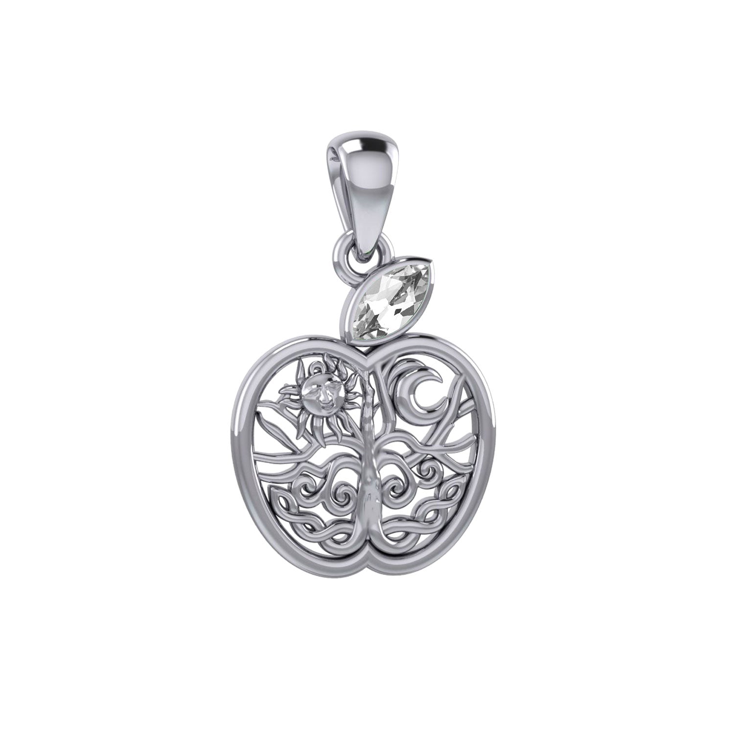 Celtic Spiritual Fruit Apple with Tree of Life Silver Pendant with Gemstone TPD5986