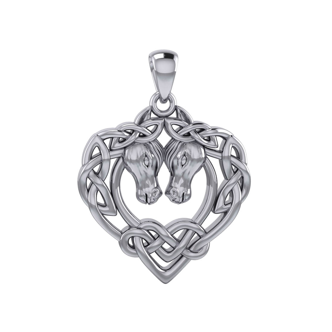 Double Horses in The Celtic Heart Silver Pendant TPD6027