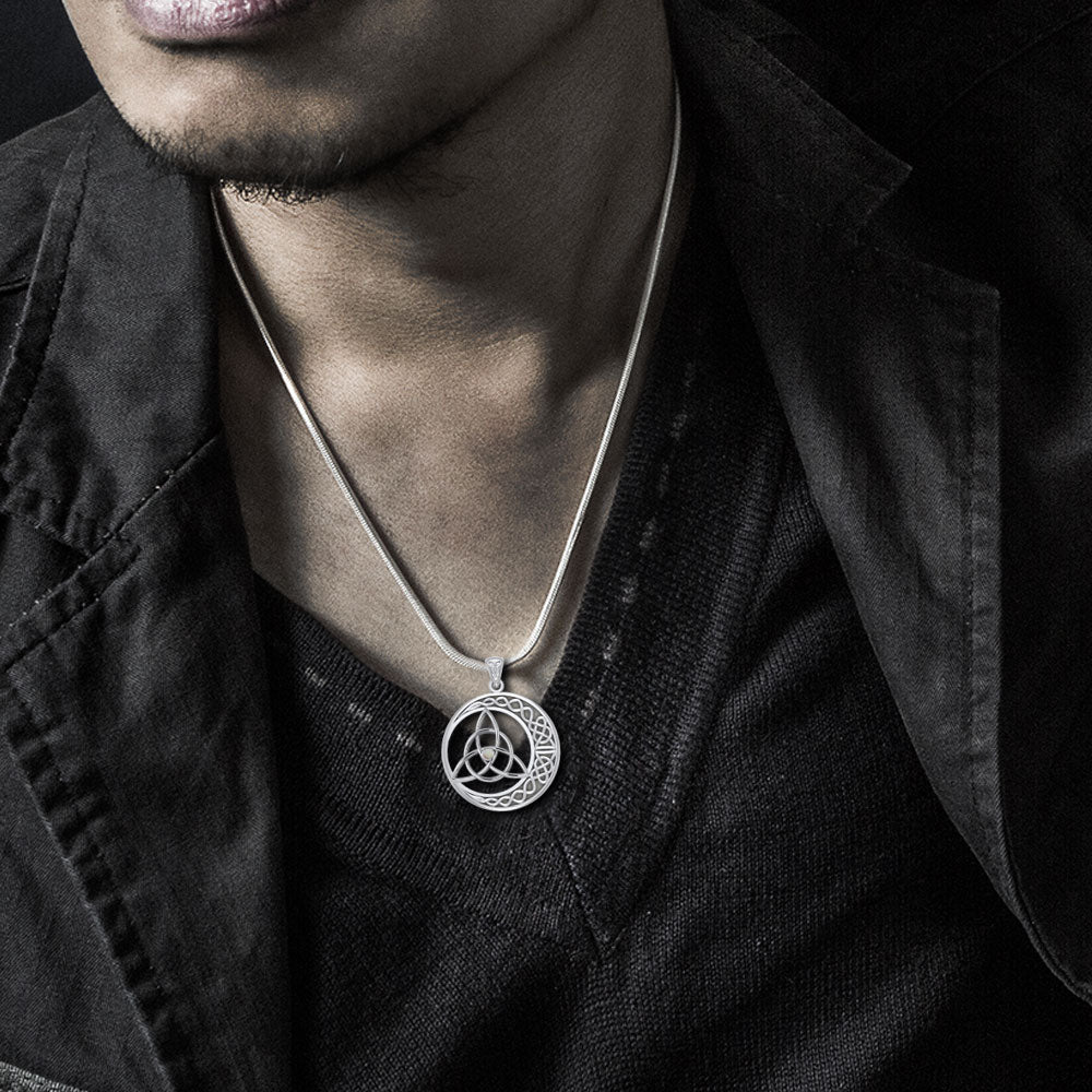 The Celtic Knot Moon and Triquetra Silver Pendant with Stone TPD6052