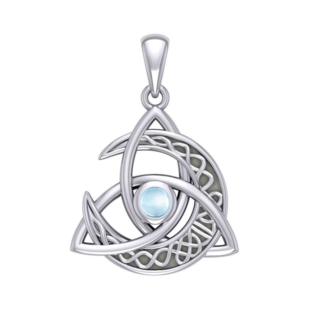 Trinity Knot with Celtic Crescent Moon Silver Pendant with Gemstone TPD6079