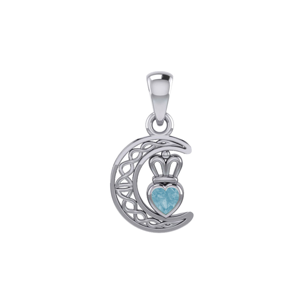Crescent Moon with Heart Gemstone Silver Pendant TPD6193
