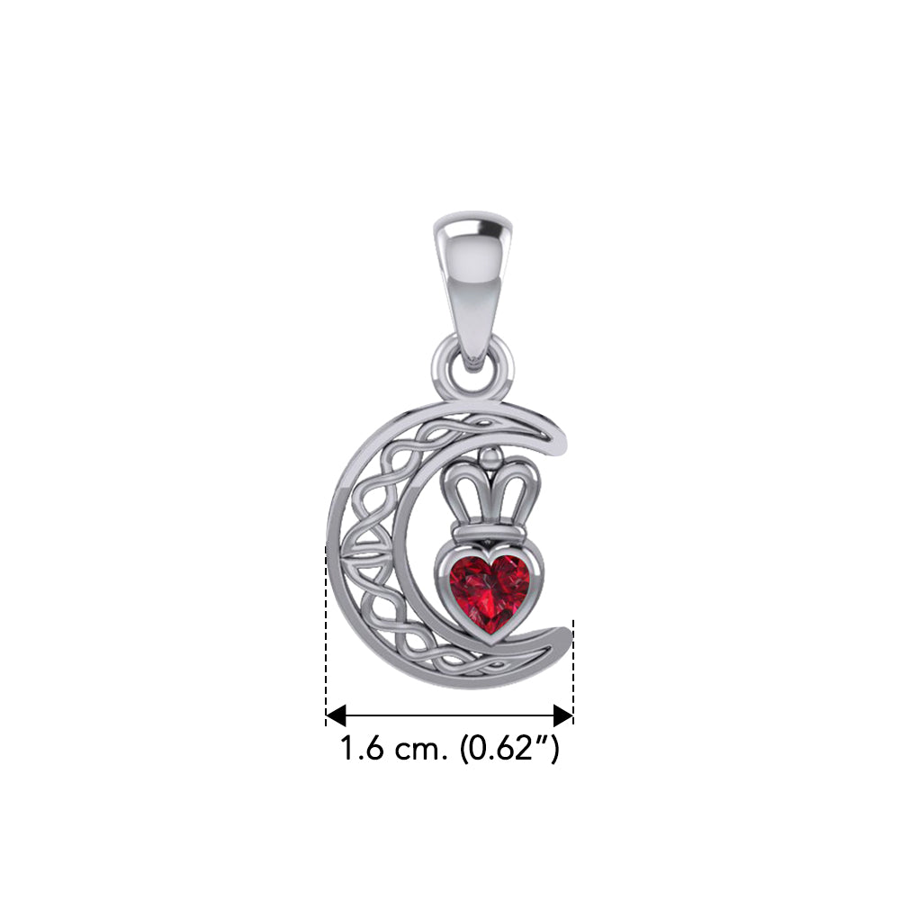 Crescent Moon with Heart Gemstone Silver Pendant TPD6193