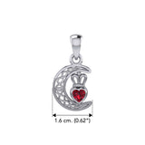 Crescent Moon with Heart Gemstone Silver Pendant TPD6193