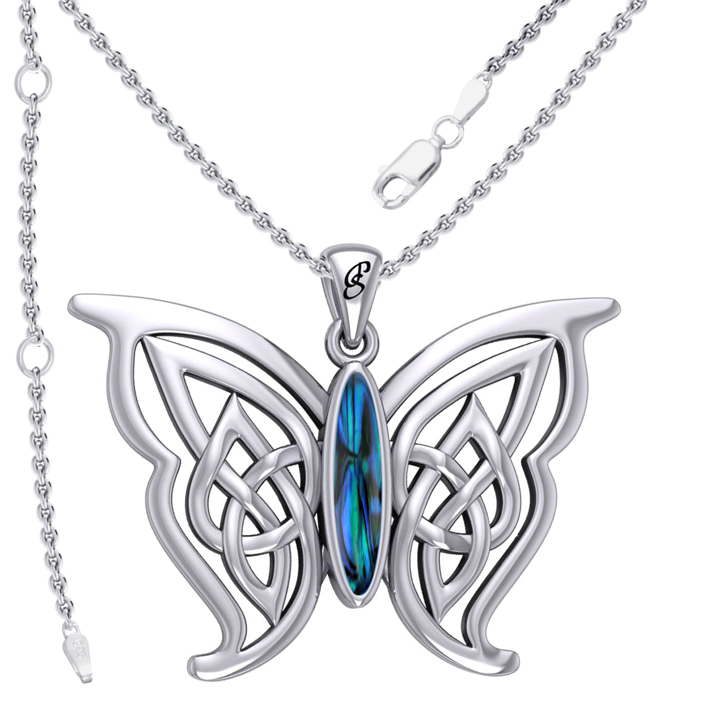 Soar Sterling Silver Joyful Celtic Butterfly  with Inlaid Stone Silver Pendant - TPD6202 by Peter Stone