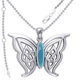 Soar Sterling Silver Joyful Celtic Butterfly  with Inlaid Stone Silver Pendant - TPD6202 by Peter Stone