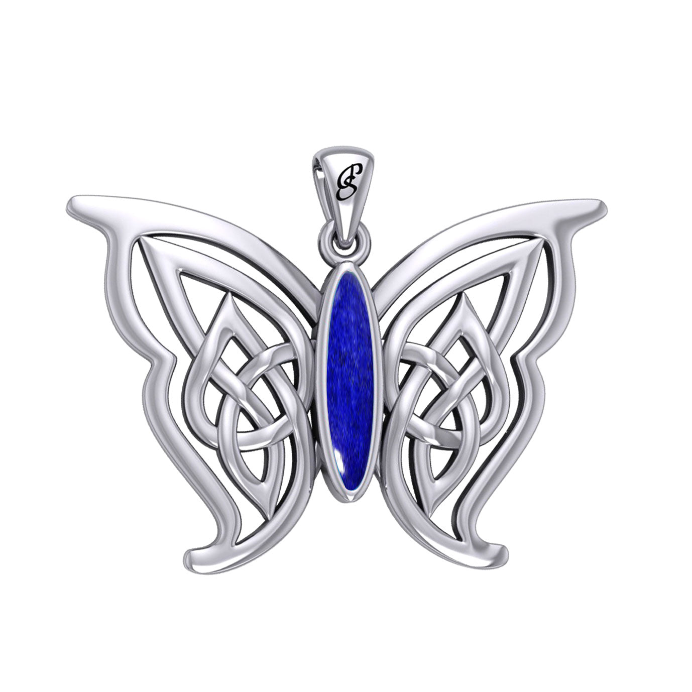 Soar Sterling Silver Joyful Celtic Butterfly  with Inlaid Stone Silver Pendant - TPD6202 by Peter Stone