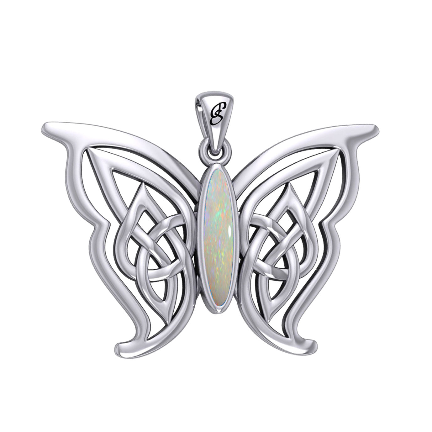 Soar Sterling Silver Joyful Celtic Butterfly  with Inlaid Stone Silver Pendant - TPD6202 by Peter Stone