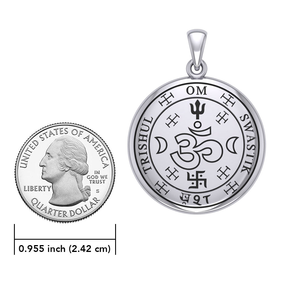 The Seal of Trishul Om Swastik Silver Pendant TPD7004