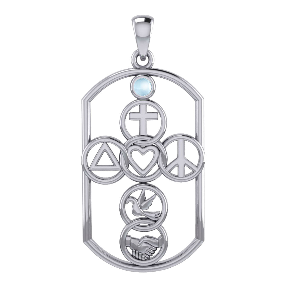 Cross with Love Peace Dove and handshake Silver Pendant with Gemstone TPD7023