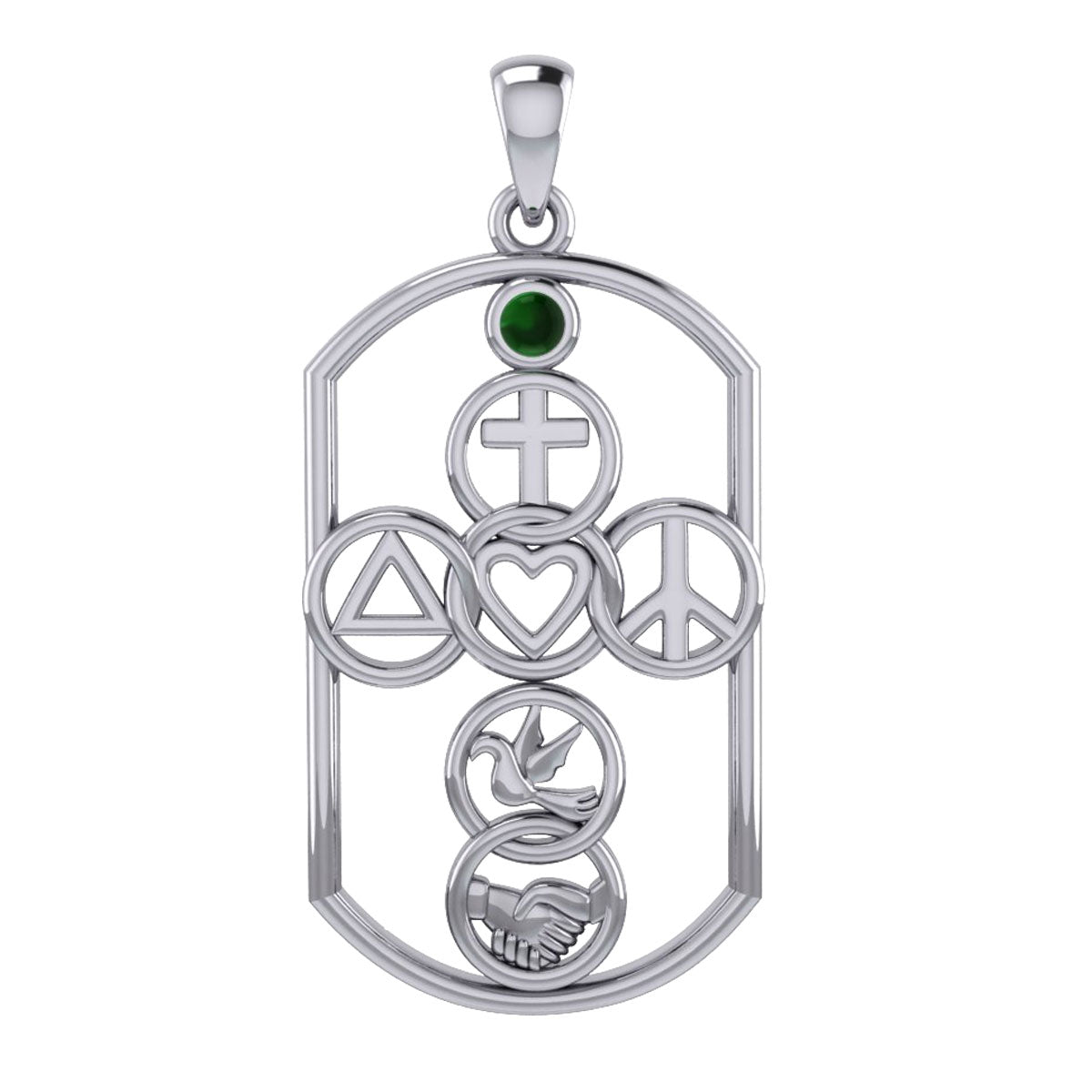 Cross with Love Peace Dove and handshake Silver Pendant with Gemstone TPD7023