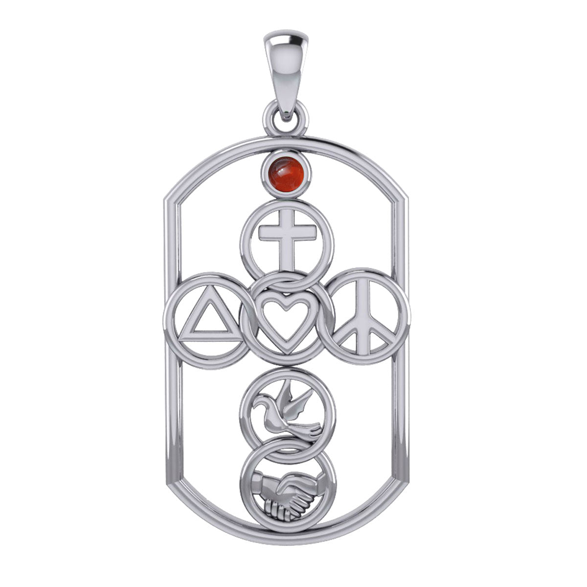 Cross with Love Peace Dove and handshake Silver Pendant with Gemstone TPD7023