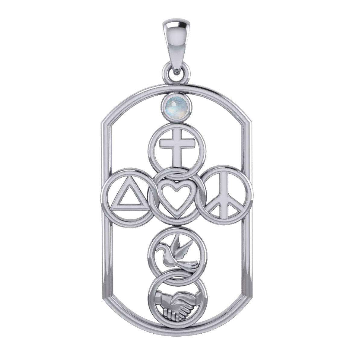 Cross with Love Peace Dove and handshake Silver Pendant with Gemstone TPD7023