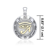 Eye of Horus with Zodiac a symbol of healing and protection Silver and Gold Accent Pendant TPV1584