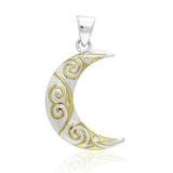 Spiral Crescent Moon Silver and 14K Gold Accent Pendant TPV3412