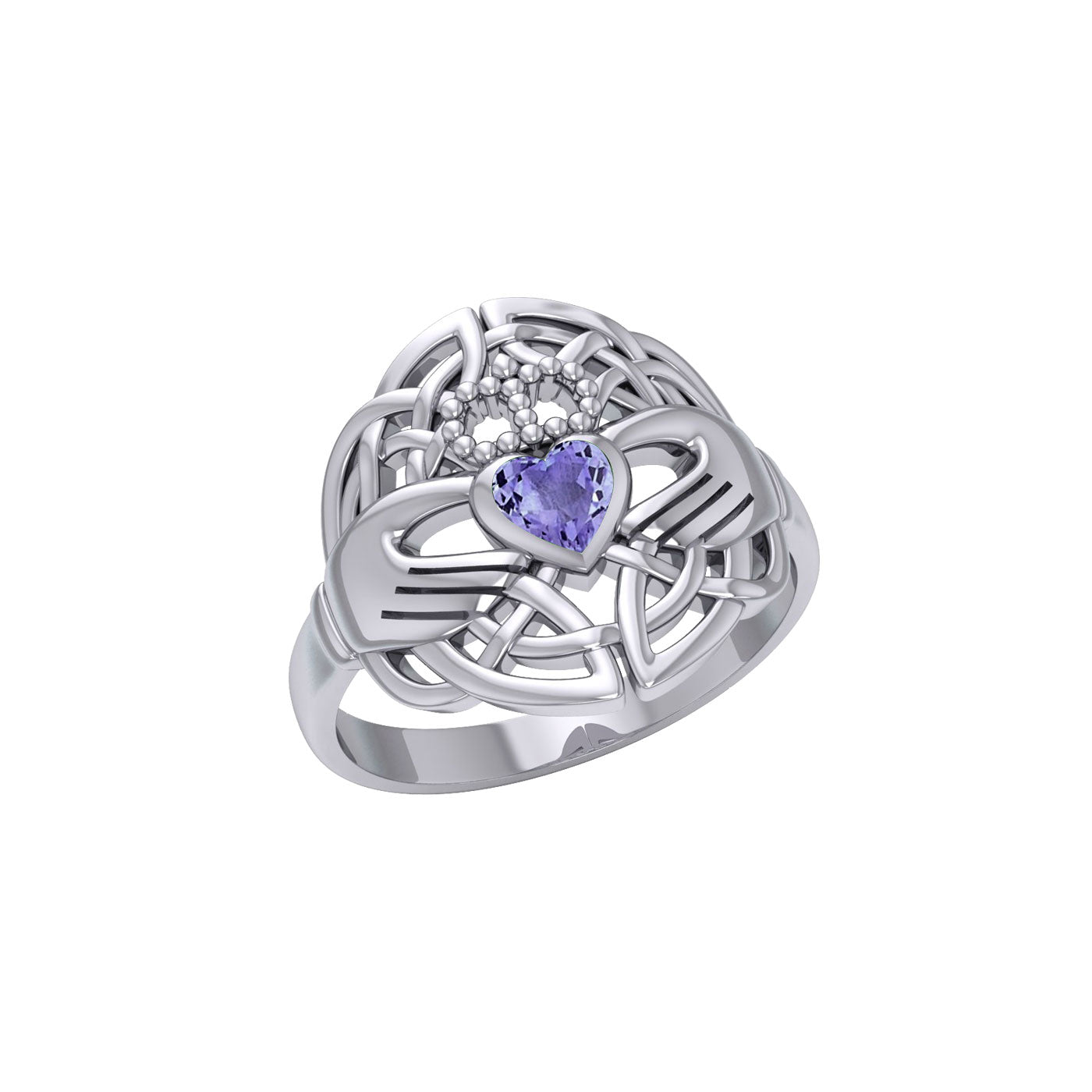 Celtic Claddagh Knotwork Sterling Silver Ring with Gemstone TR1876