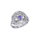 Celtic Claddagh Knotwork Sterling Silver Ring with Gemstone TR1876
