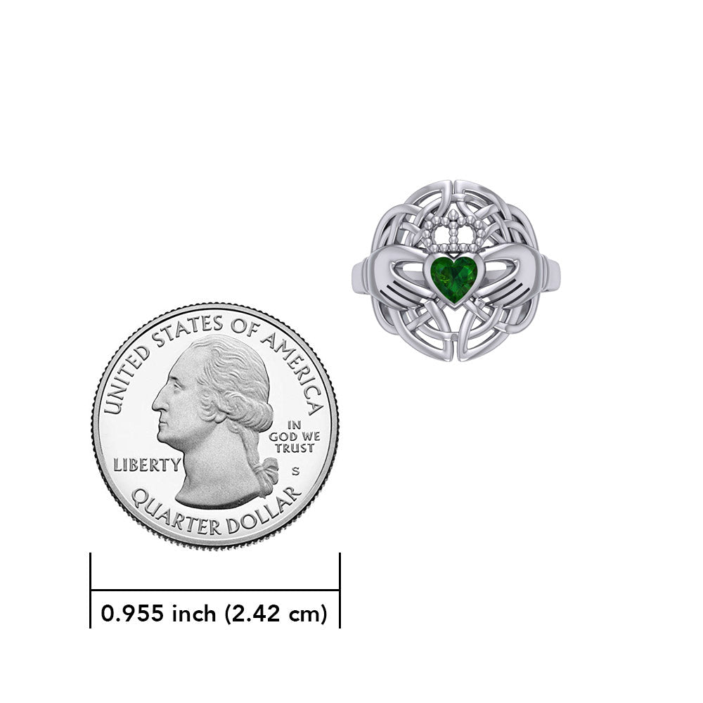 Celtic Claddagh Knotwork Sterling Silver Ring with Gemstone TR1876