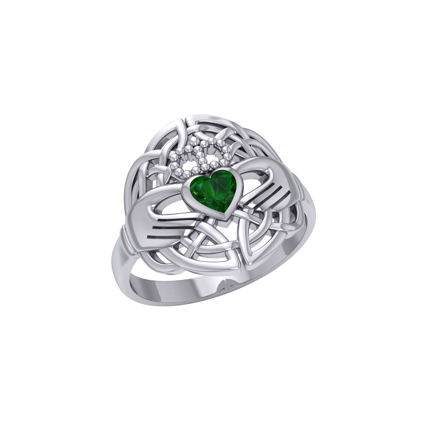 Celtic Claddagh Knotwork Sterling Silver Ring with Gemstone TR1876