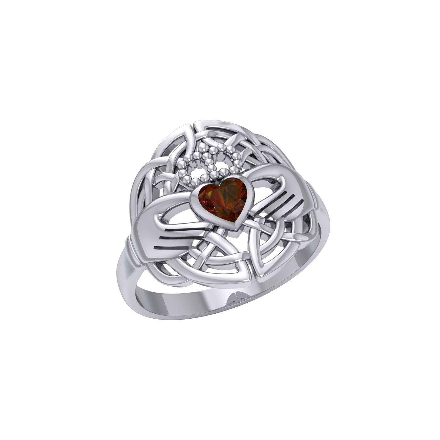 Celtic Claddagh Knotwork Sterling Silver Ring with Gemstone TR1876