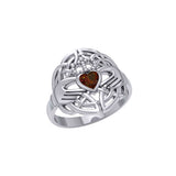 Celtic Claddagh Knotwork Sterling Silver Ring with Gemstone TR1876