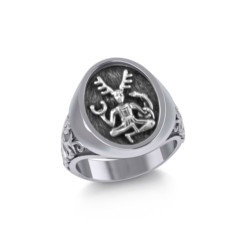 God Cernunnos Silver Signet Ring TRI2268