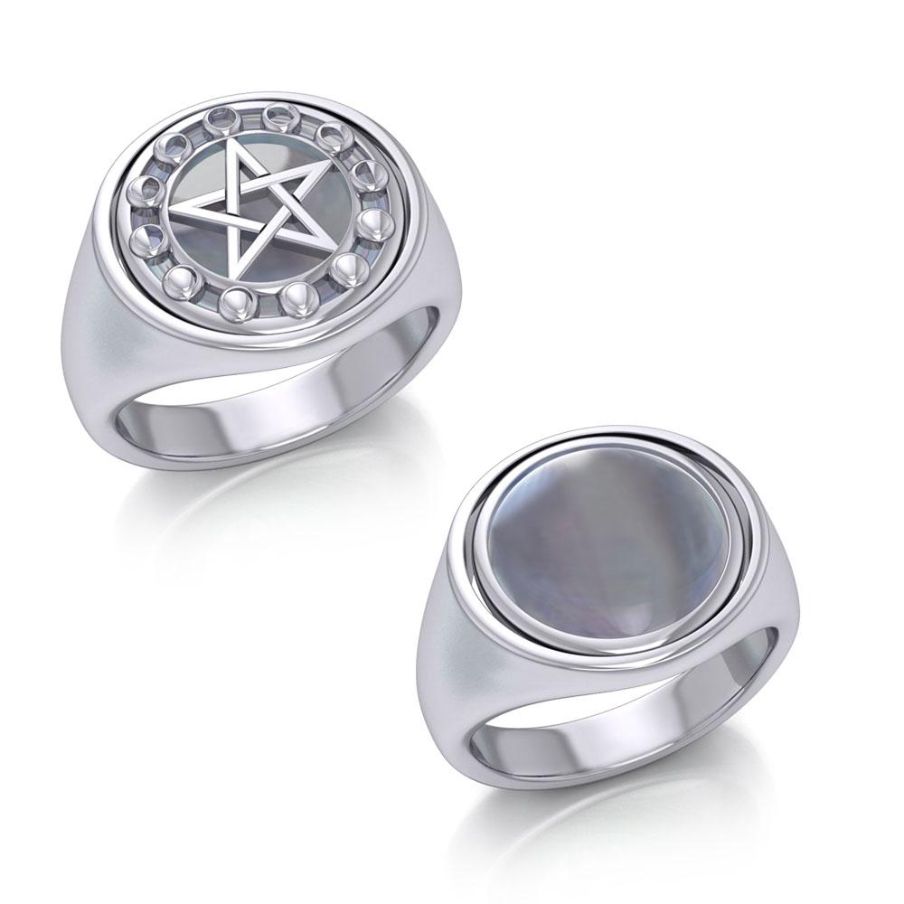 The  Moon Phase Pentacle Silver Flip Ring TRI160