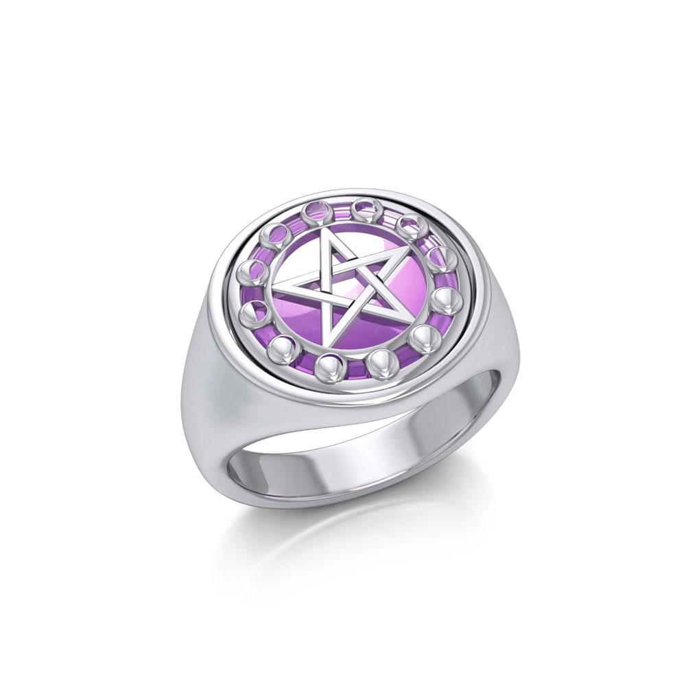 The  Moon Phase Pentacle Silver Flip Ring TRI160