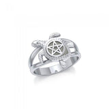 Sea Turtle with Star Silver Ring TRI1783 - Jewelry