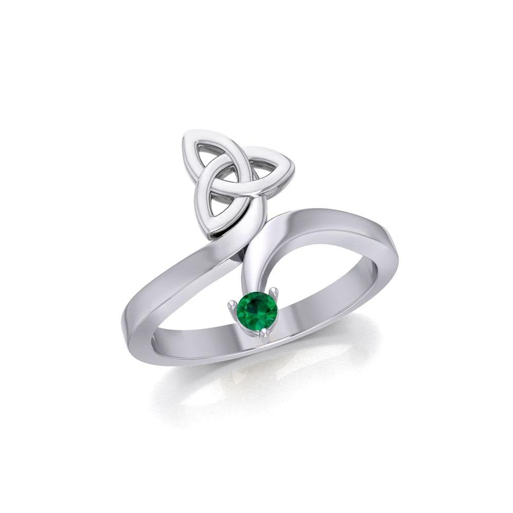 Celtic Trinity Knot with Round Gem Silver Ring TRI1788 - Jewelry