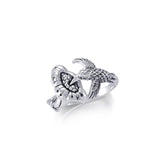 Flying Hummingbird with Flower Silver Ring TRI1806