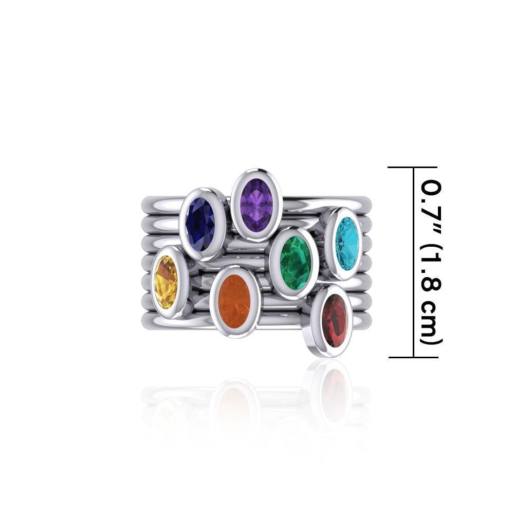 Oval Chakra Gemstone on Silver Stack Ring TRI1856 - Jewelry
